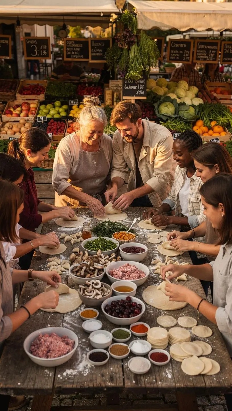 Zutaten für die Knödelherstellung, darunter Kartoffeln, Mehl und verschiedene Füllungen.