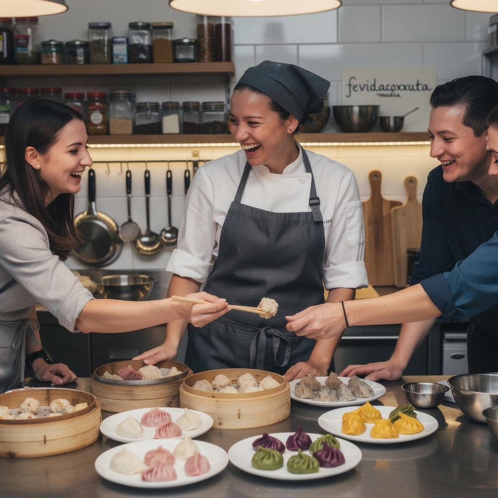 Eine Gruppe von Teilnehmern, die gemeinsam lernen, wie man traditionelle österreichische Knödel zubereitet.